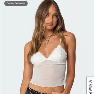 NWT! EDIKTED Malika Lacey Sheer Mesh Tank Top White - Small